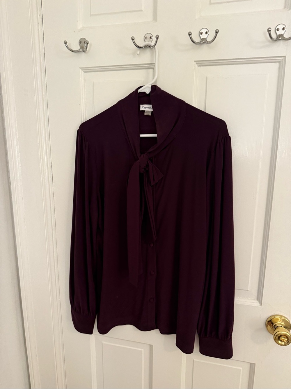 Calvin Klein Women's Bow-Tie Long Sleeve Blouse in Plum